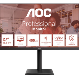  Монитор AOC U27E4CV Black 4K, IPS, 3840x2160, 60Hz, 4 ms, 178гр./178гр., 400 cd/m, +2xHDMI 2.0, +DisplayPort 1.4, DP Out, USB, USB-C, LAN, SPK 